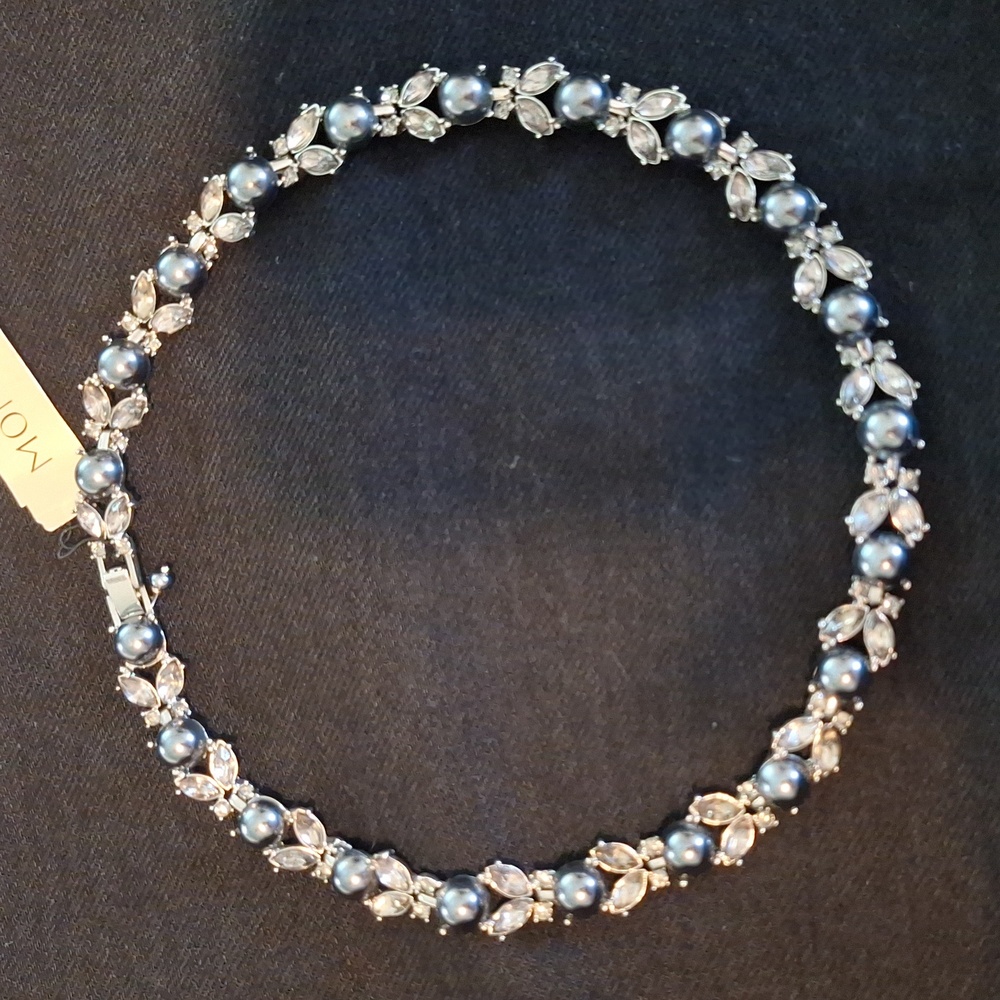MONET 18" Grey Pearl and Rhinestone Necklace. NWT